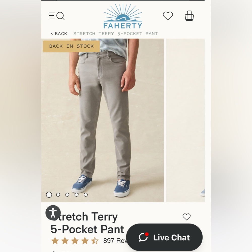 Faherty Stretch Terry 5-Pocket Pant in Light Gray